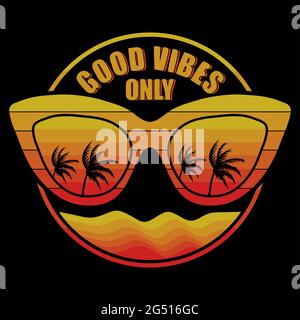 eyeglasses retro sunset silhouette coconut tree vector illustration Stock Vector