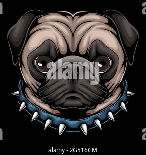 Pug dog head a wearing collar vector illustration Stock Vector
