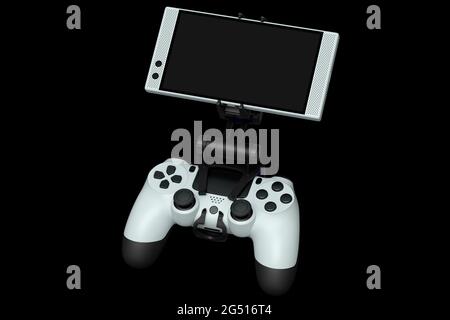 Realistic white joystick for playing games on mobile phone on black background Stock Photo