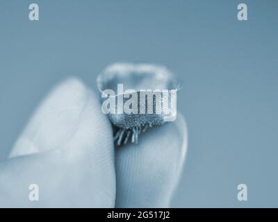 Small object printed on metal 3d printer macro. Stock Photo