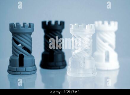 Four Objects photopolymer printed on a 3d printer. Stock Photo