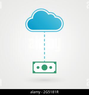 Cloud and coins. Concept of online banking, economy. Vector illustration flat design Stock Vector