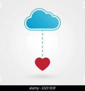 Cloud and heart shape. Concept of online love. Vector illustration, flat design Stock Vector