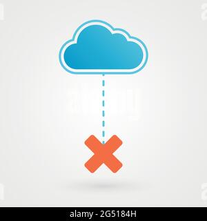 Cloud and cross mark icon. Orange cross. Vector illustration, flat design Stock Vector