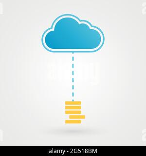 Cloud and coins. Concept of online banking, economy. Vector illustration flat design Stock Vector