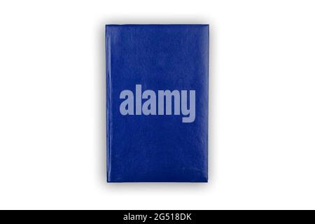 Blue leather notebook mockup with copy space, white isolated background Stock Photo