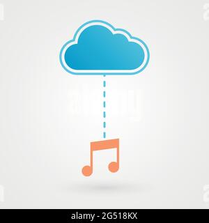 Cloud and musical note. Concept of music, song. Vector illustration, flat design Stock Vector