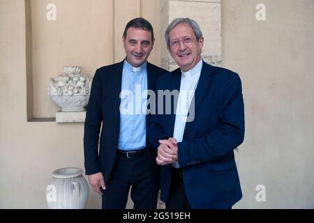 Rome, Italy. 24th June, 2021. June 26, 2021 : Father Nicola Riccardi appointed, by Pope Francis, Undersecretary of the Dicastery for the Service of Integral Human Development and Mgr Bruno-Marie DUFFE. Secretary. Dicastery for Promoting Integral Human Development. Credit: Independent Photo Agency/Alamy Live News Stock Photo