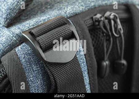 Fabric tapes, slings of the travel backpack close-up Stock Photo