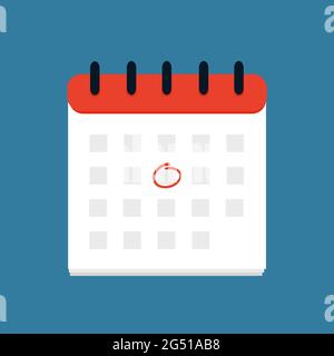 Calendar icon and red circle. Schedule, date, planner. Vector illustration. Stock Vector