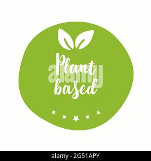 Plant based vegan badge eco icon. Suitable vegetarian symbol logo leaf plant sign. Stock Vector