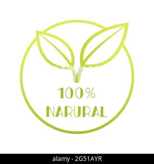 Natural leaf icon. 100 percent natural. Eco Nature green icon product label or logo typography. Vector illustration. Stock Vector