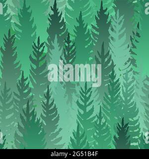 Forest silhouette scene. Seamless pattern. Landscape with coniferous trees. Beautiful view. Pine and spruce trees. Dark nature. Illustration vector Stock Vector