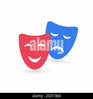 Theater mask vector icon. Comedy and drama symbol isolated on white background. Sad and happy smile face masque. Stock Vector