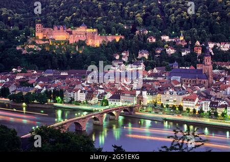 Aerial view of old town of Heidelberg and Neckar River, Baden-Wurttemberg, Germany Stock Photo