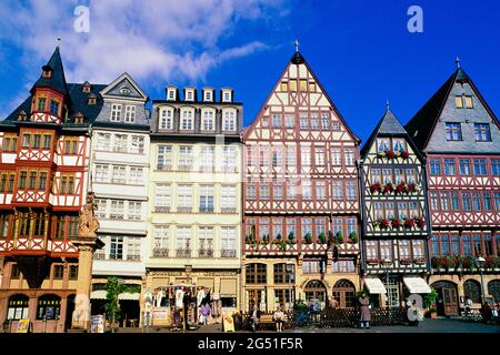 Townhouses in town square, Romerberg, Frankfurt, Hesse, Germany Stock Photo