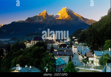 Town of Berchtesgaden and Watzmann mountain, Bavaria, Germany Stock Photo