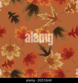 Autumn seamless pattern background with falling leaves. Vector Illustration EPS10 Stock Vector