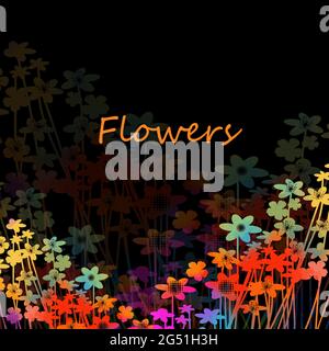 The background is a postcard with small and multicolored flowers. On a black background. Vector illustration Stock Vector