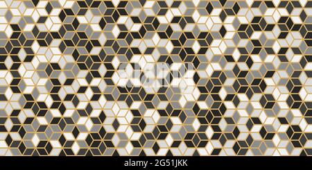 Abstract geometric seamless pattern square shape with gold line. White and gray color background design for carpet,wallpaper,clothing,wrapping,batik Stock Vector