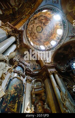Low angle view of Saint Nicholas Church interior, Prague, Czech Republic Stock Photo