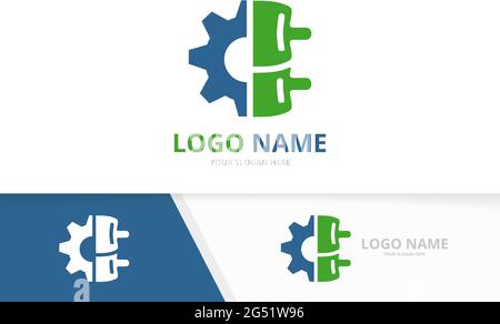 Spinal diagnostic center logotype design template. Spine and gear logo. Stock Vector