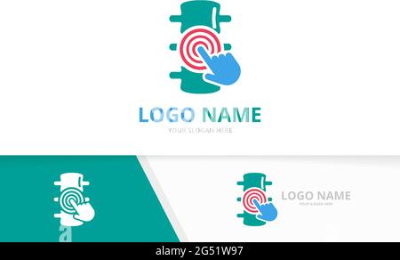 Vector spine and hand logo combination. Unique spinal diagnostic center logotype design template. Stock Vector