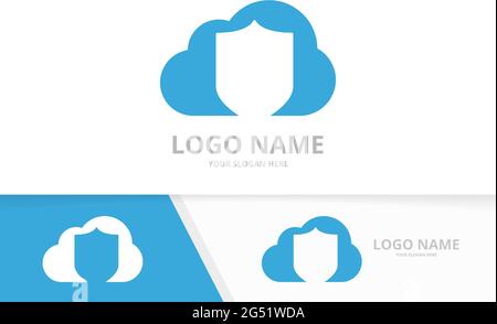Vector shield logo combination. Security and cloud logotype design template. Stock Vector