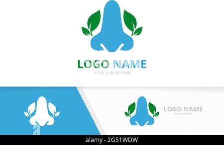 ENT clinic logotype design template. Blue nose and leaves logo. Stock Vector