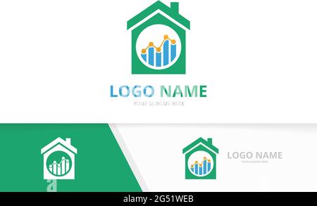 Vector real estate and graph logo combination. House and chart logotype design template. Stock Vector