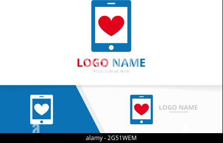 Heart and phone logo combination. Unique device care logotype design template. Stock Vector