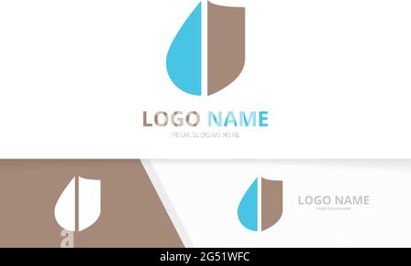 Water and shield logo combination. Unique oil drop and security logotype design template. Stock Vector