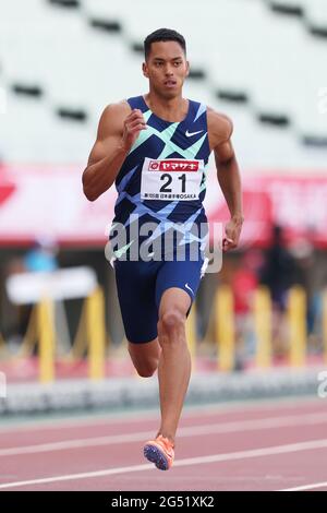 Osaka, Japan. 24th June, 2021. Aska Cambridge Athletics : The 105th Japan Track & Field National Championships Men's 100m Heat at Yanmar Stadium Nagai in Osaka, Japan . Credit: Naoki Morita/AFLO SPORT/Alamy Live News Stock Photo