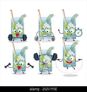 A healthy gin tonic cartoon style trying some tools on Fitness center. Vector illustration Stock Vector