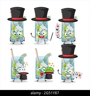A gin tonic Magician cartoon character perform on a stage. Vector illustration Stock Vector