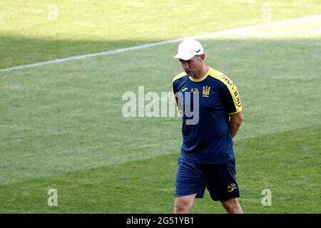 Bucharest, Romania. 24th June, 2021. Andriy Shevchenko, head coach of Ukraine's national football team, attends a training session for the EURO 2020 football tournament in Bucharest, Romania, June 24, 2021. Ukraine will face Sweden in their Round of 16 match in Glasgow, Britain on June 29. Credit: Cristian Cristel/Xinhua/Alamy Live News Stock Photo
