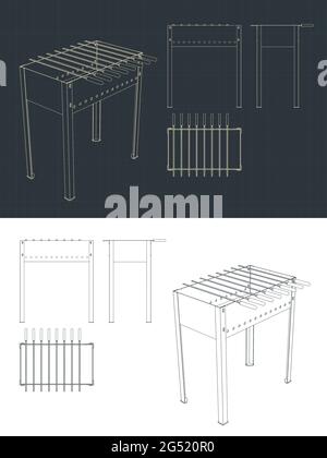 Stylized vector illustration of drawings of grill and barbecue Stock ...
