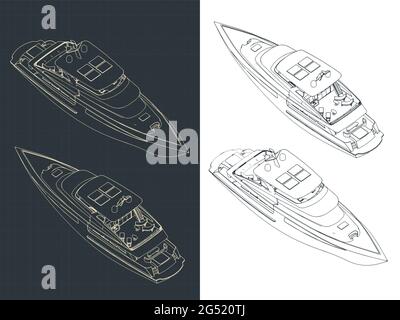 Stylized vector illustration of blueprints of a luxury yacht Stock ...