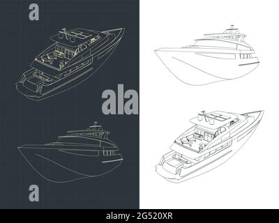 Stylized vector illustration of drawings of a luxury yacht Stock Vector ...