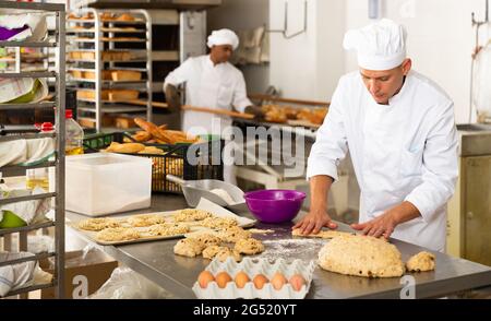 Male Baker Baking Fresh Bread In The Bakehouse Stock Photo, Picture and  Royalty Free Image. Image 12443418.