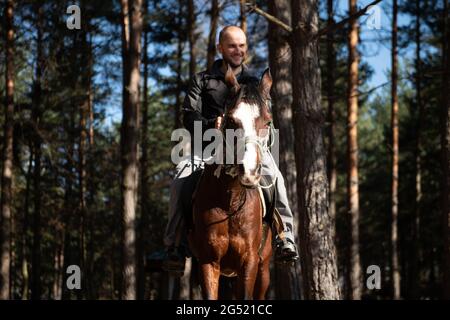 Portrait of Confident Male With Horse Standing on Field Stock Photo