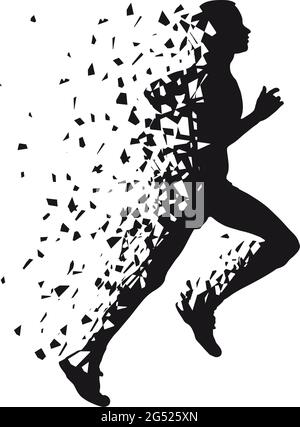 Vector logo man runs fast, runner in broken sketch style Stock Vector