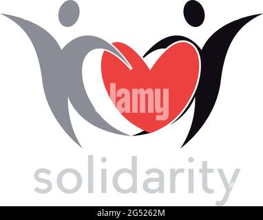 Two people around a heart. Concept of solidarity, love and peace Stock Vector