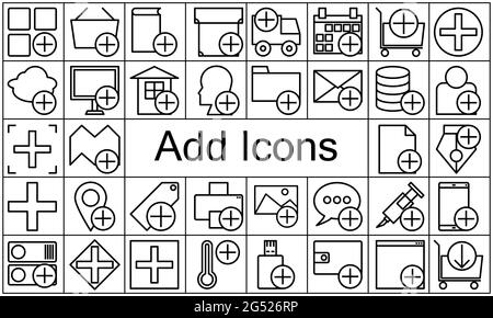 Add icon set flat style vector illustration. Can be used for many process. Stock Vector