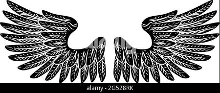 Pair Of Wings Vintage Engraved Retro Style Stock Vector