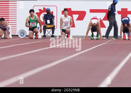 Osaka, Japan. 24th June, 2021. Yoshihide Kiryu Athletics : The 105th Japan Track & Field National Championships Men's 100m Heat at Yanmar Stadium Nagai in Osaka, Japan . Credit: Naoki Morita/AFLO SPORT/Alamy Live News Stock Photo