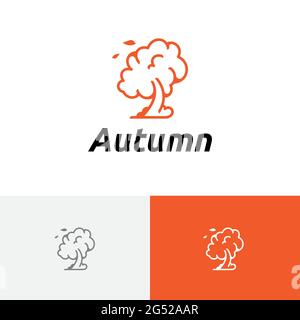 Blown Wind Tree Fall Autumn Season Line Logo Stock Vector