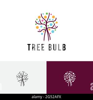 Tree Light Bulb Natural Power Electricity Colorful Logo Stock Vector