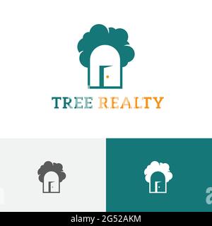 Tree Realty Open Door House Real Estate Logo Stock Vector