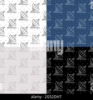 set of seamless patterns with radio telescope, space and stars. Ornament for decoration and printing on fabric. Design element. Vector Stock Vector